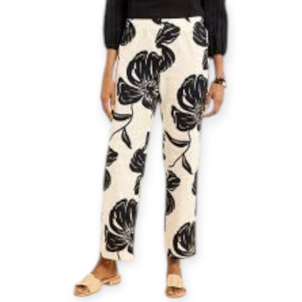 Talbots Linen 2XL Straight Leg Floral Ankle Cropped Semi Sheer Pull On Pant‎